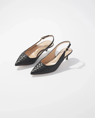 Woven Black Slingback Heels