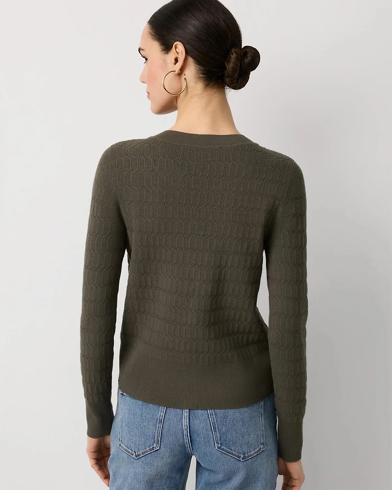 Petite Textured Crewneck Button-Front Cardigan