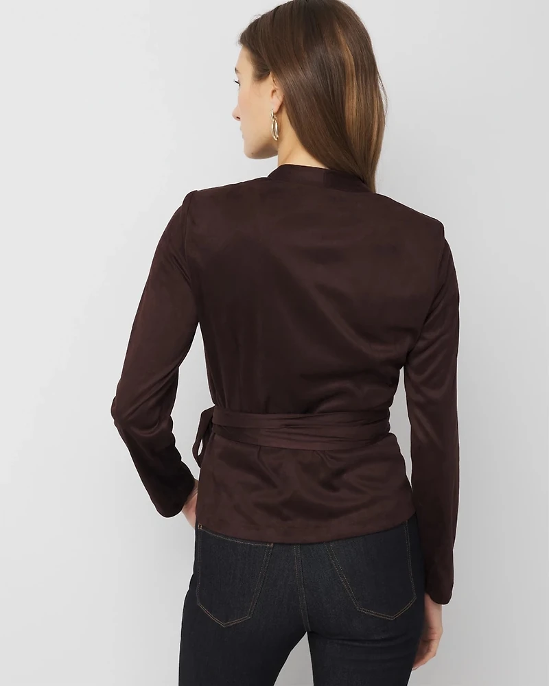 Faux Suede Wrap Blouse