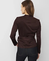 Faux Suede Wrap Blouse