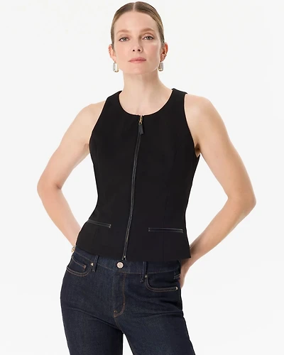 Faux Leather Trim Crepe Vest