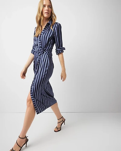 Satin Striped Wrap Dress