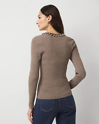 Chain-Trim Pullover Sweater
