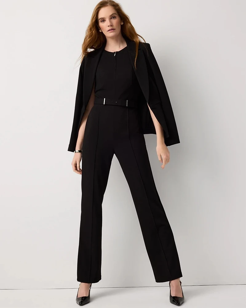 Knit Crepe Zip-Front Jumpsuit