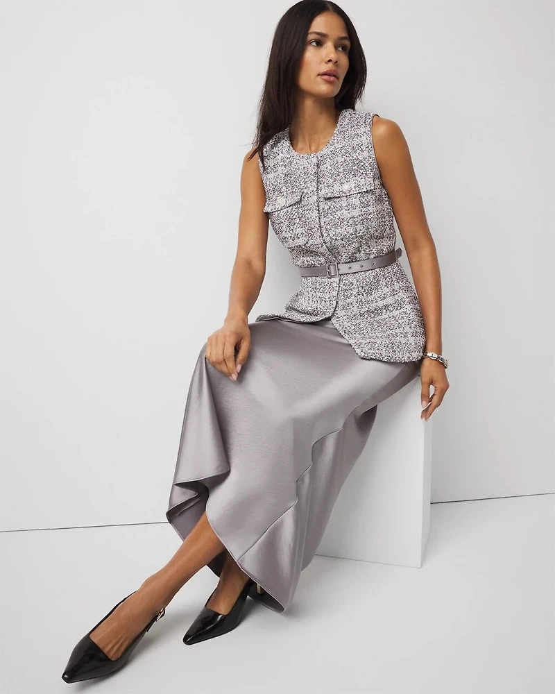Tweed Vest + Satin Maxi Skirt
