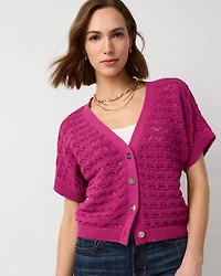 Cotton-Blend Short Sleeve Cardigan