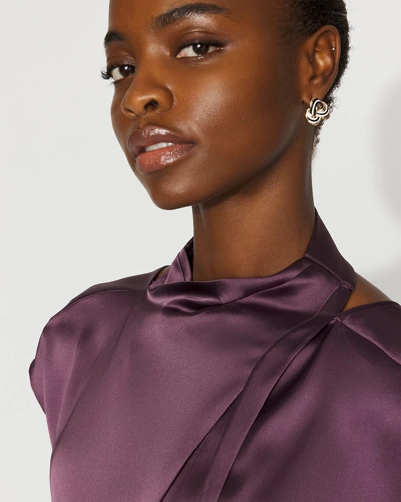 Satin Draped Sleeveless Blouse