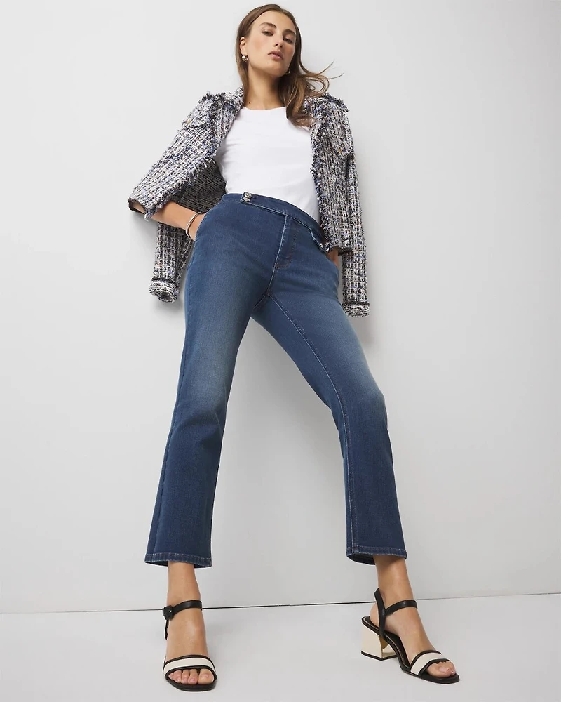 High-Rise Tab Detail Kick Flare Cropped Jean