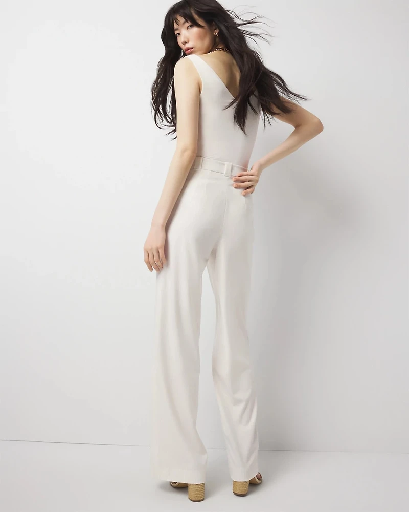 Pinstripe Button-Tab Wide Leg Trouser