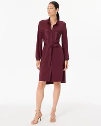 Long Sleeve Matte Jersey Shirtdress With Satin