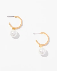 Gold Pearl Hoop Drop Earrings