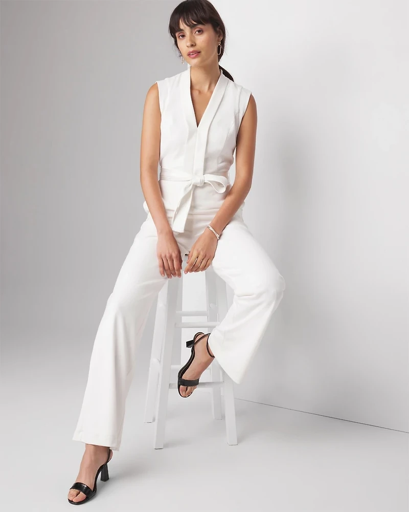 Petite Sleeveless Tie Waist Jumpsuit