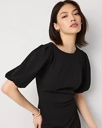Puff Sleeve Midi Sheath Dress