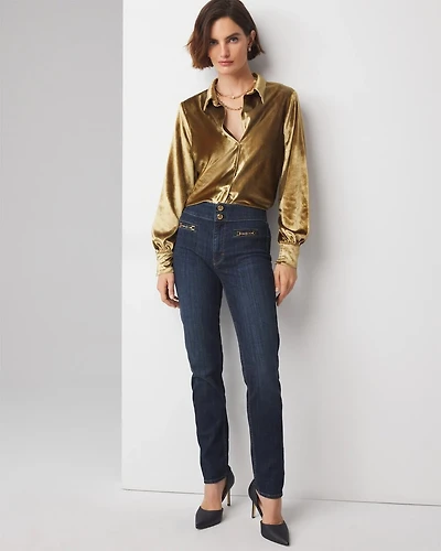 High-Rise Horsebit Slim Jeans