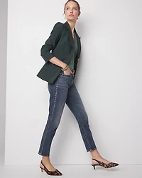 Petite Mid-Rise Everyday Soft Denim Studded Girlfriend Jeans