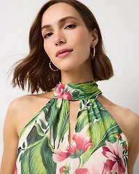 Chiffon Tie-Neck Keyhole Halter Top