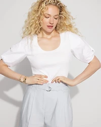 Ribbed Poplin Twist Sleeve Tee