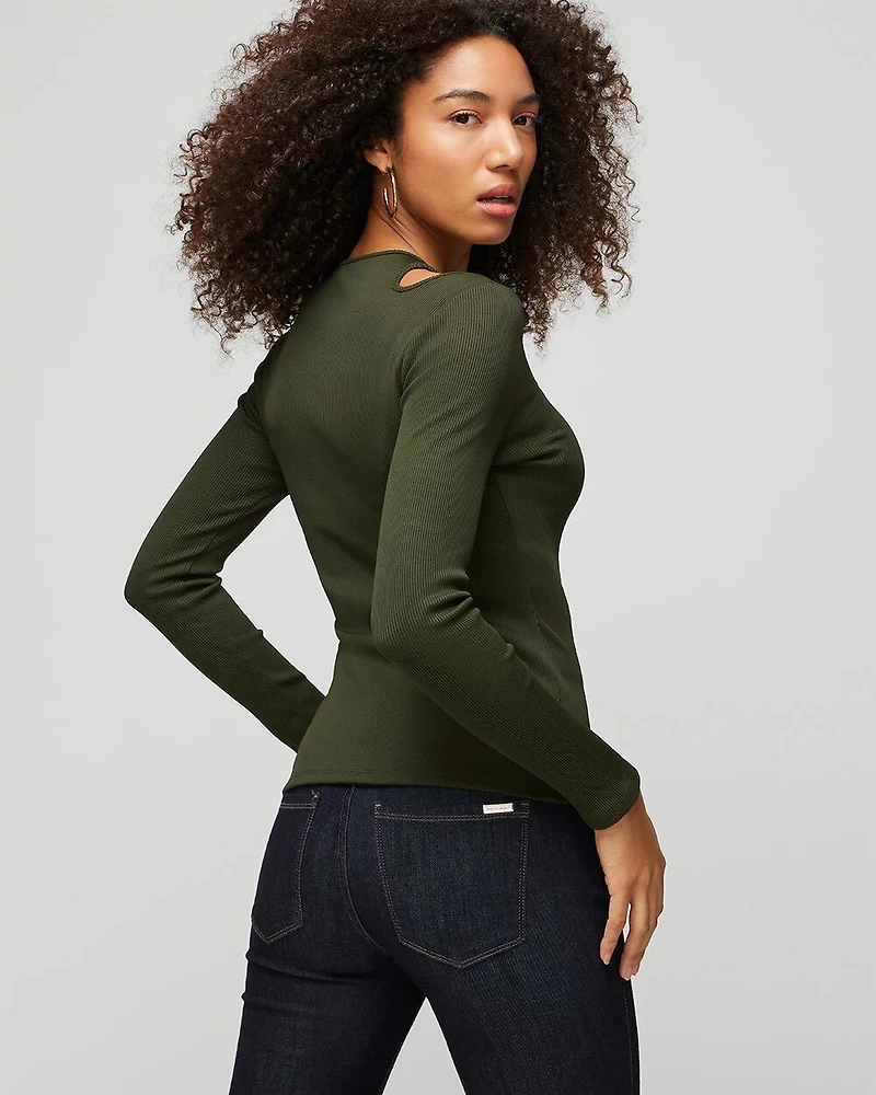 WHBM® FORME Long Sleeve Cutout Ribbed Top