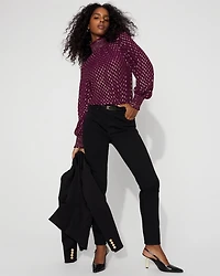 Jacquard + Gold Clip Mock Neck Blouse