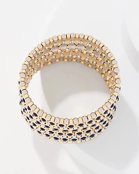 Navy Blue Stone Mixed Metal Stretch Bracelet