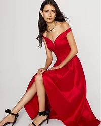Off-The-Shoulder Taffeta Midi Dress