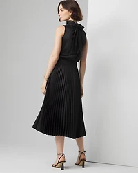 Tie-Neck Pleated Midi Dress