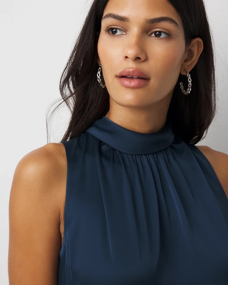 Bow Back Satin Halter Blouse