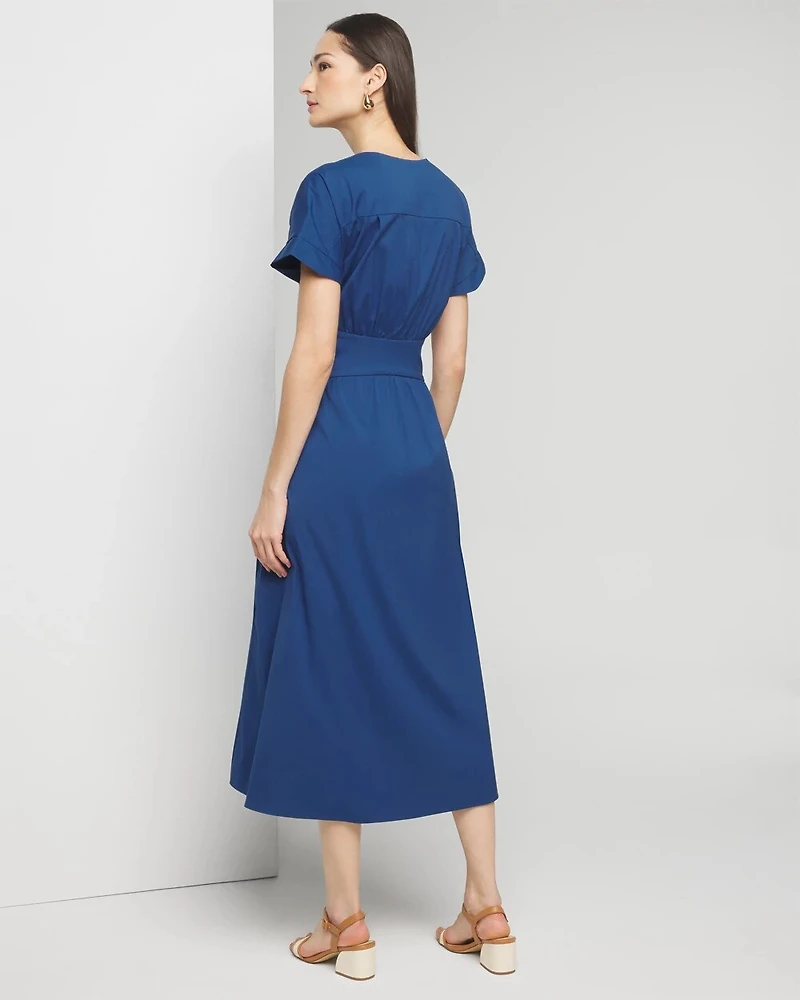 Short Sleeve Collar Poplin Midi Dress