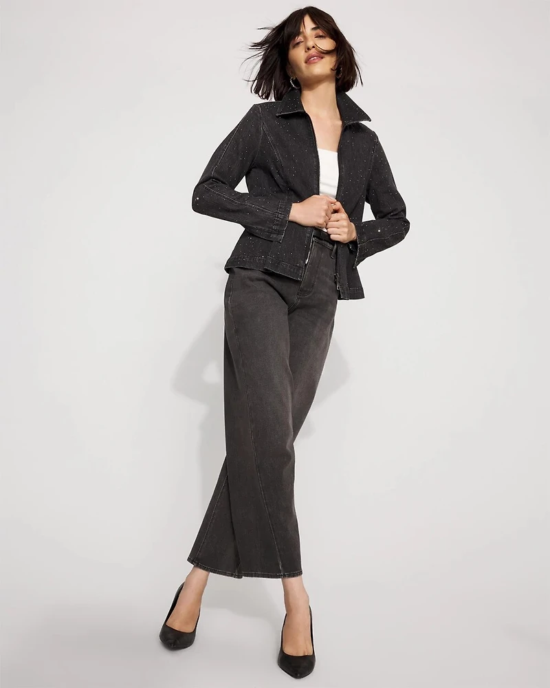 Rhinestone Peplum Denim Jacket