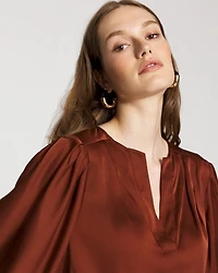 Pleated Sleeve Satin Blouse