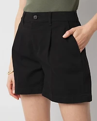 High-Rise Pleated Denim Short