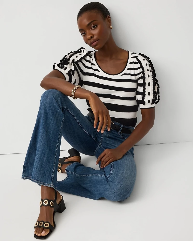 Striped Short Sleeve Pullover Sweater