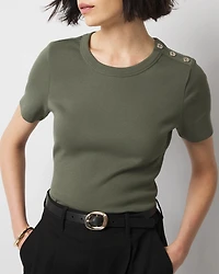 WHBM FORME™  Ribbed Stretch Button Shoulder Tee