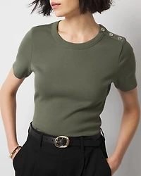 WHBM FORME™ Ribbed Stretch Button Shoulder Tee