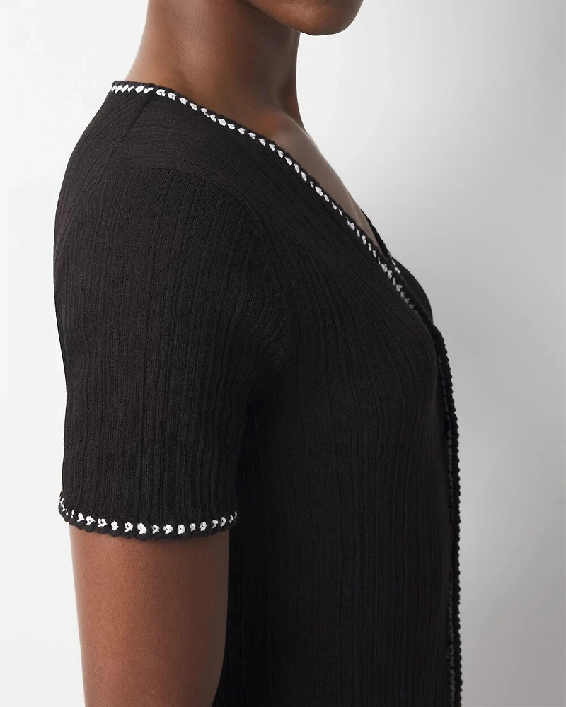 Braided Trim Cardigan Sweater