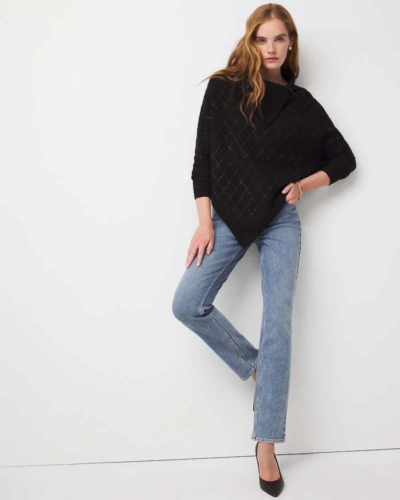 Sequin Argyle Sweater Poncho