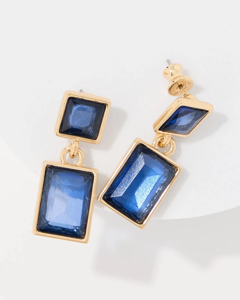 Dark Blue Glass Stone Drop Earrings