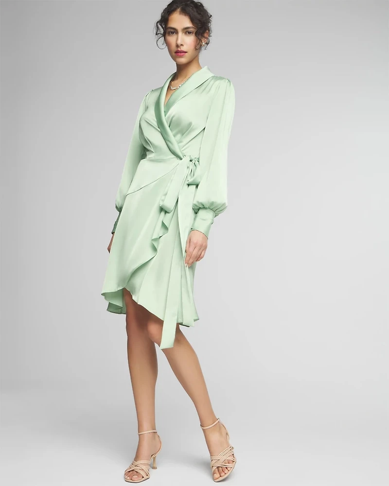 Long Sleeve Satin Wrap Mini Dress