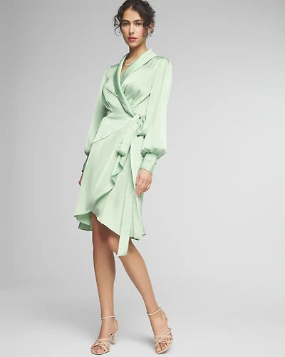 Long Sleeve Satin Wrap Mini Dress