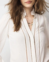 Metallic Clip Ruffle Neck Blouse