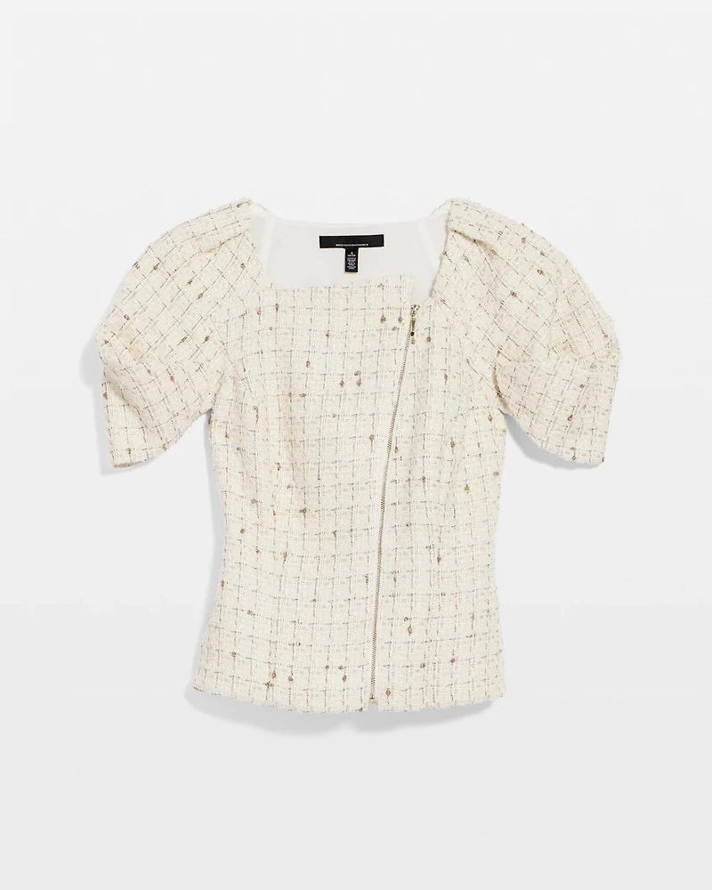 Puff Sleeve Tweed Top