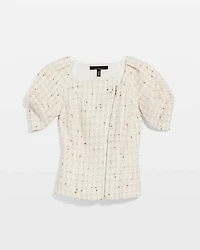 Puff Sleeve Tweed Top