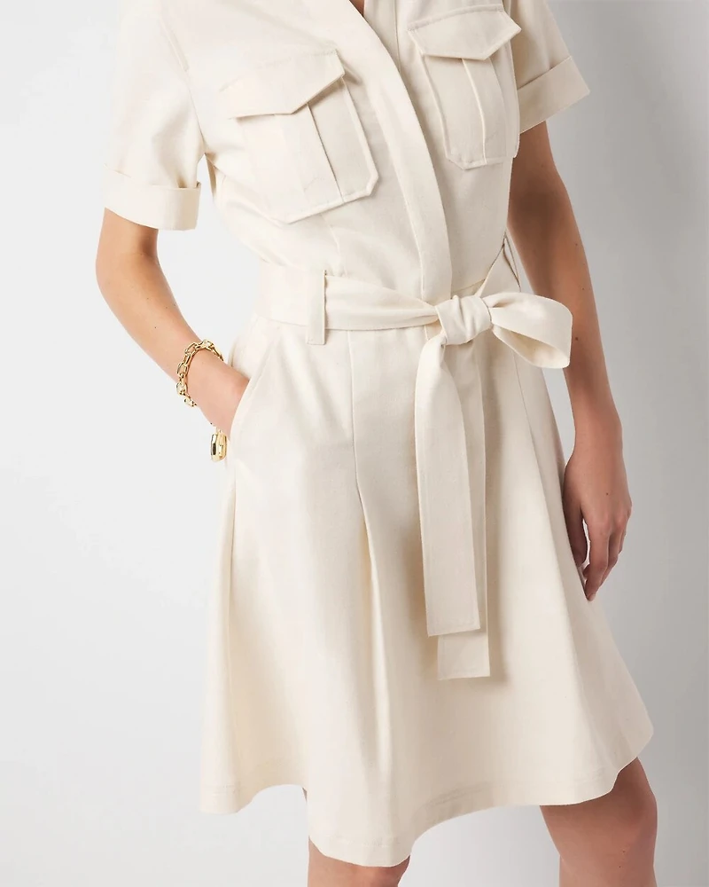 Petite Cotton Twill Tie-Belt Mini Dress
