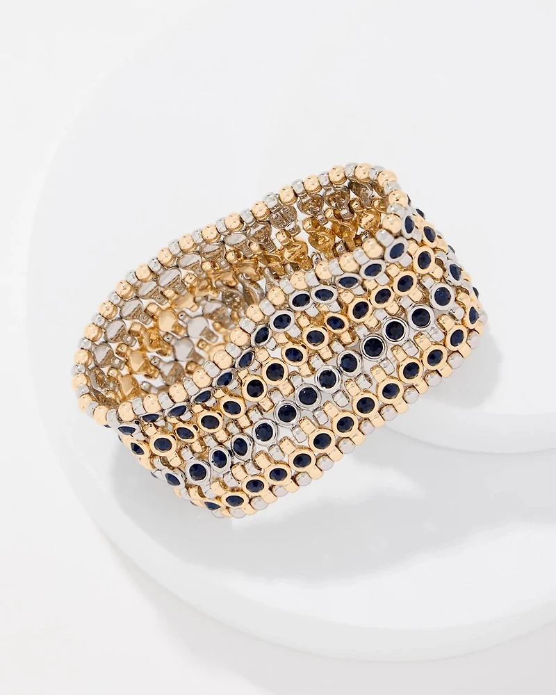 Navy Blue Stone Mixed Metal Stretch Bracelet