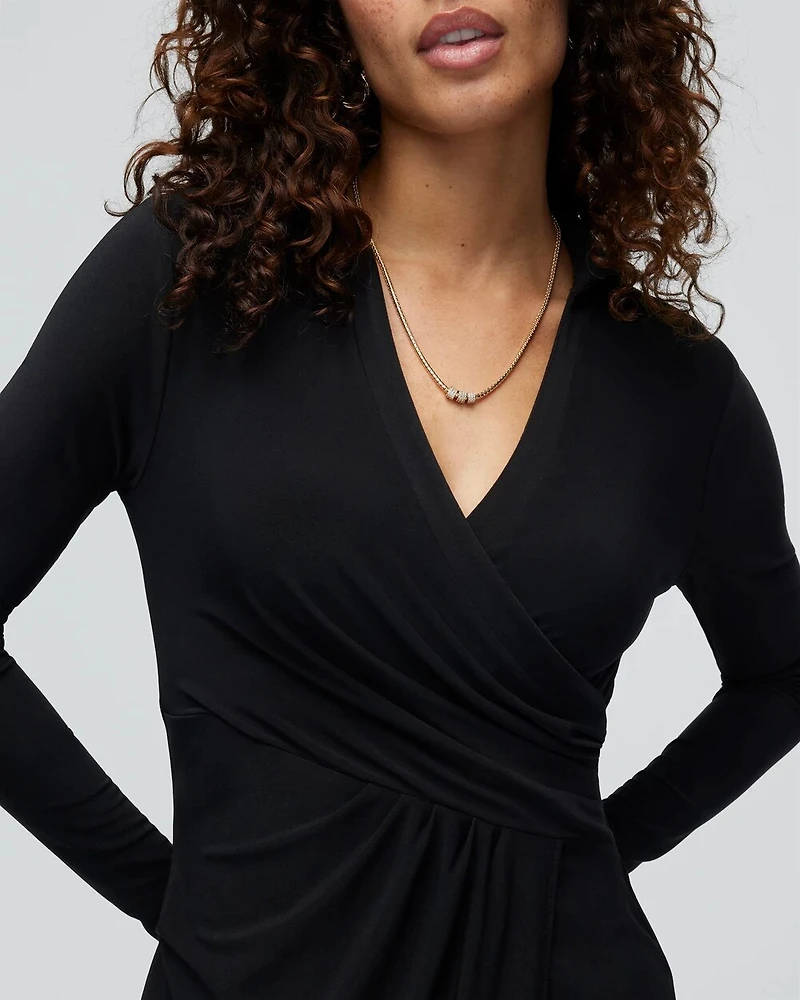 Petite Long Sleeve Matte Jersey Faux Wrap Midi Dress