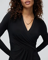 Petite Long Sleeve Matte Jersey Faux Wrap Midi Dress