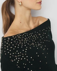 Embellished Off-The-Shoulder Sweater