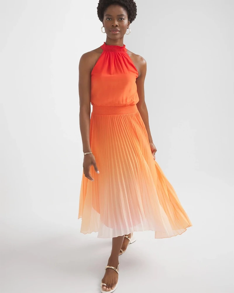 Pleated Halter Midi Dress