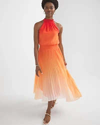 Pleated Halter Midi Dress