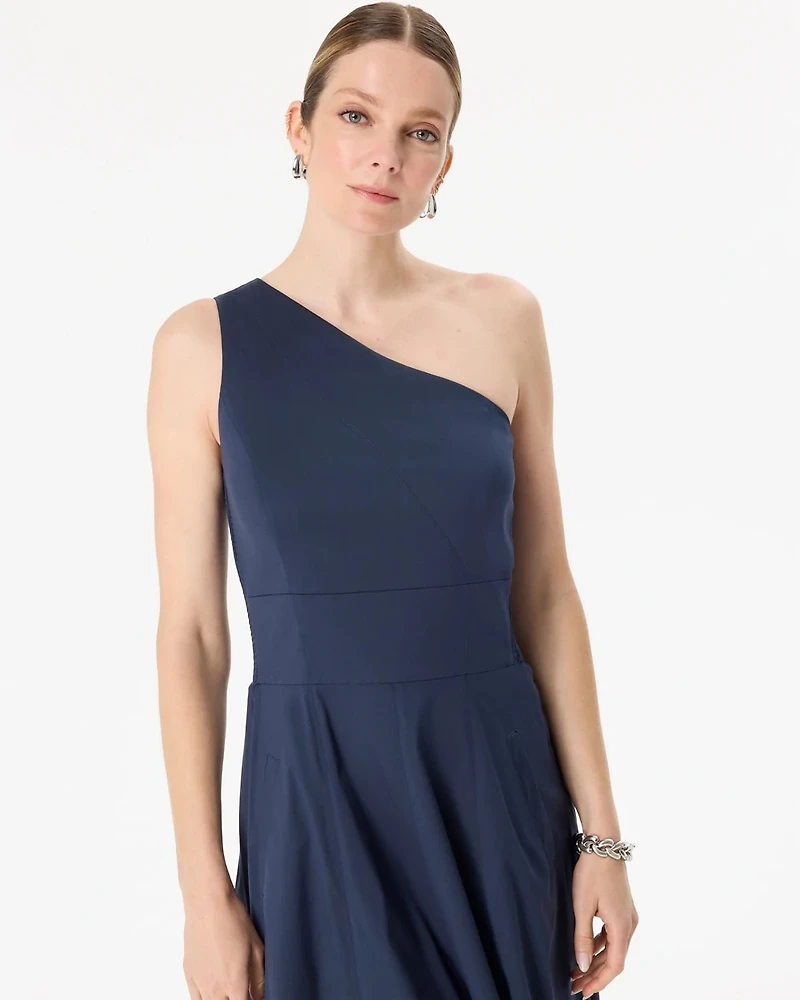 One-Shoulder Poplin Midi Dress